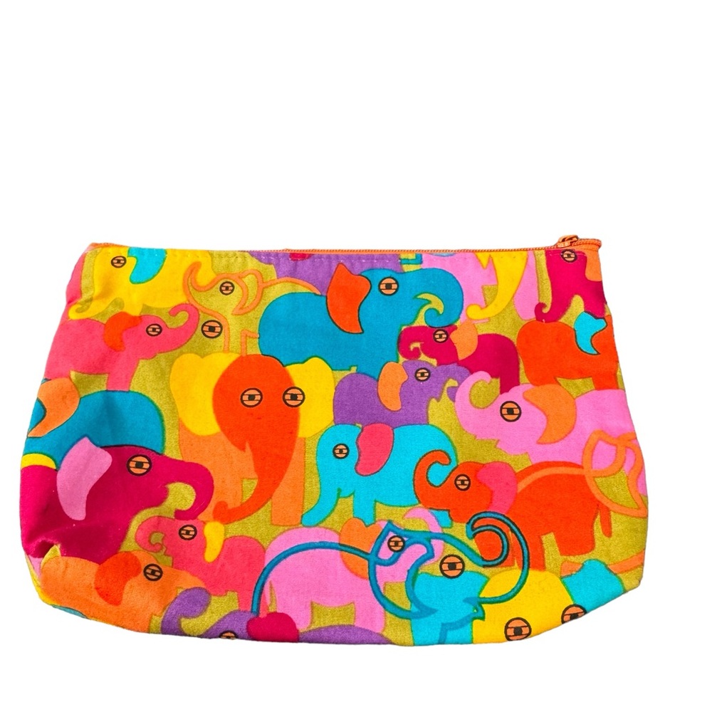 Cute cotton pouch with a bright multicolored elephant pattern. Gently used.